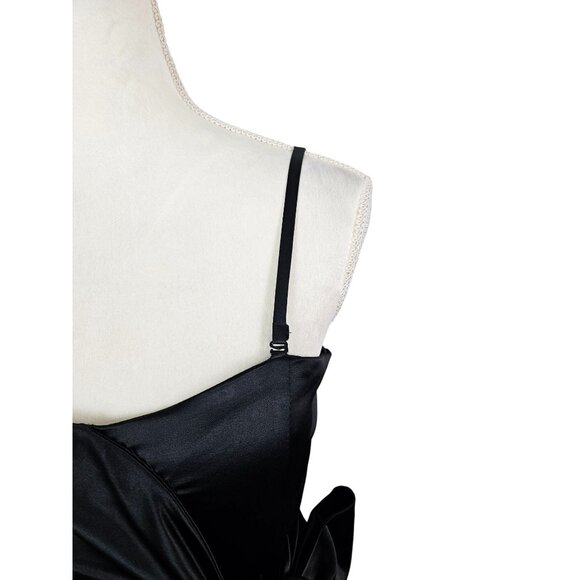 Womens Formal Black Satin Cocktail Dress Bow Detail Beaded Pockets Size L Sexy - Picture 11 of 13